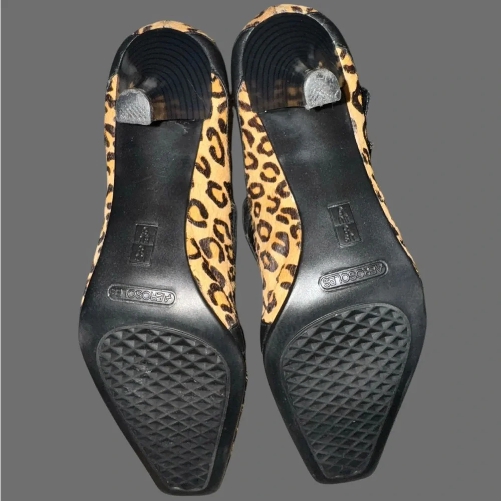 Aerosoles Animal Faux Leopard Fur Print Leather Shoes‎ Heels Size 8